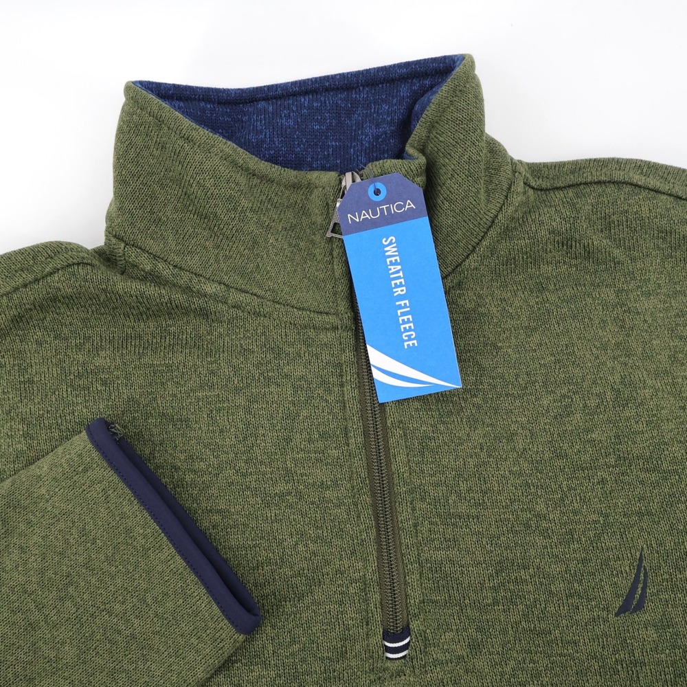 NEW Nautica Quarter Zip Sweater Fleece Green Long Sleeve Mens L